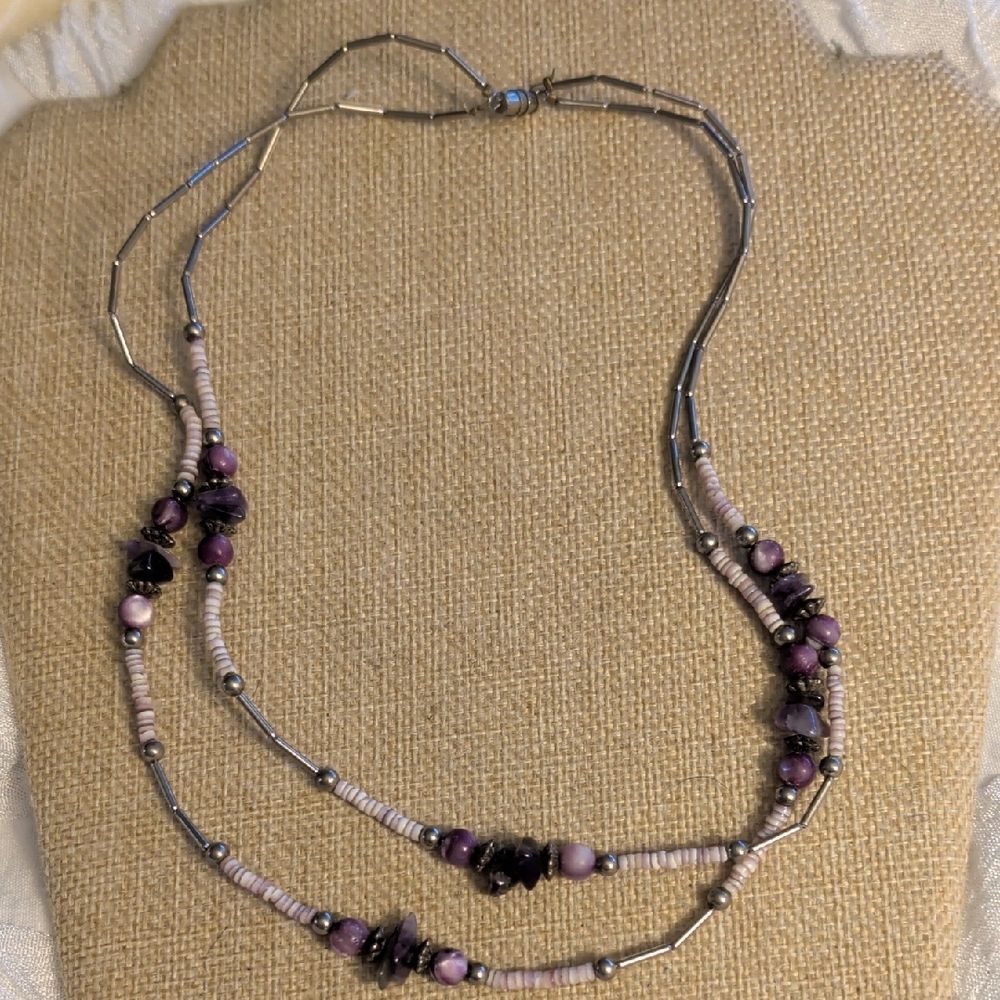 Double Strand Purple Beaded Necklace